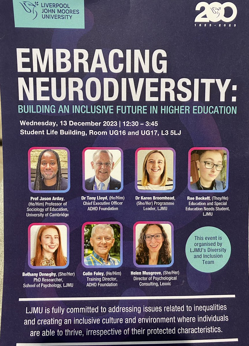 We are delighted to be collaborating with Liverpool John Moore’s University for todays conference on ‘Building an Inclusive Future in Education’☂️#Neurodiversity @jason_arday @tonylloyd50 @colinfoley75993 @LpoolCityRegion @LJMU @LJMUPHI @LJMUSciencePLSU @phil_vickerman @LCRMayor