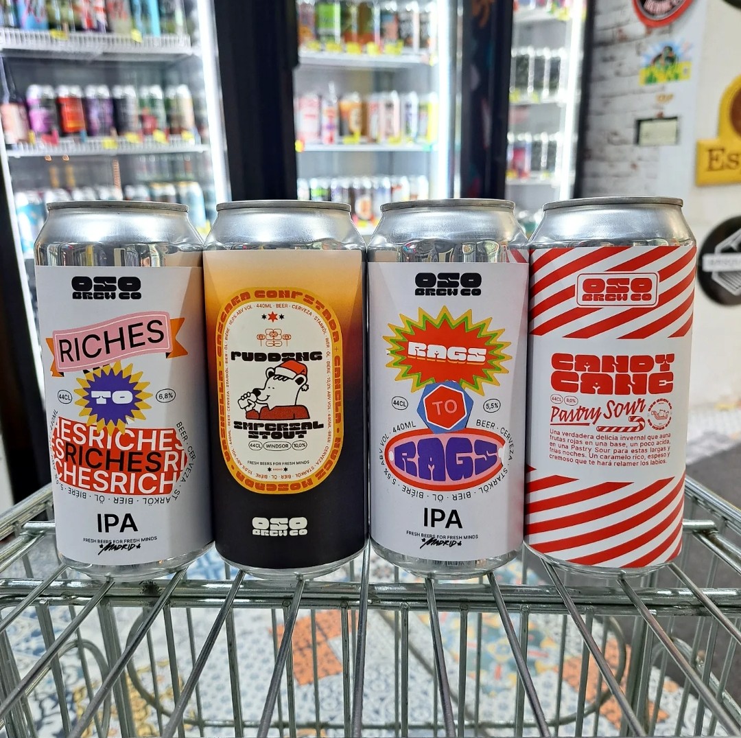 Oso Brew! Riches To Riches - New England IPA Columbus & Mosaic 6,8% Rags To Rags - New England IPA Citra &Simcoe 5,5% Candy Cane - Pastry Sour with red fruits 8% Pudding - Imperial Pastry Stout nuez moscada, vainilla, frutas confitadas y canela 10% online: okasional-beer.com