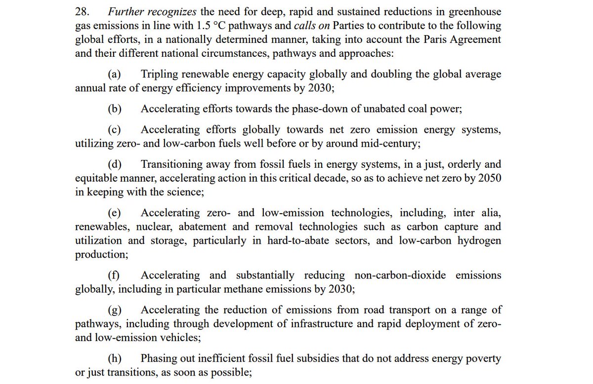 Necessary but not sufficient: In a victory for the planet and its residents, countries @UNFCCC #Cop28Dubai call for 1st time for transition away from fossil fuels. Caveats, of course, and no mandates or requirements, but it's a key development nonetheless.