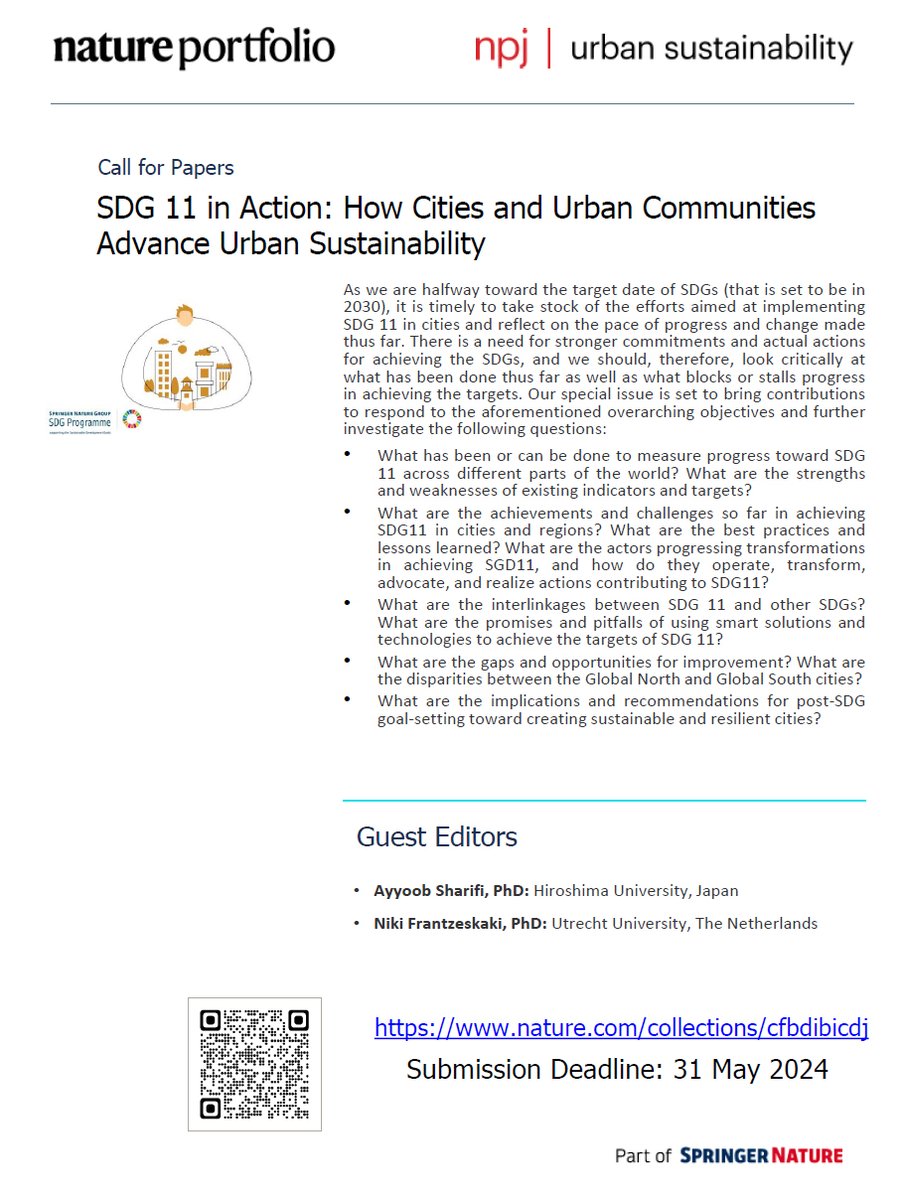 Call for papers on SDG 11 in Action.
For more details see: nature.com/collections/cf…