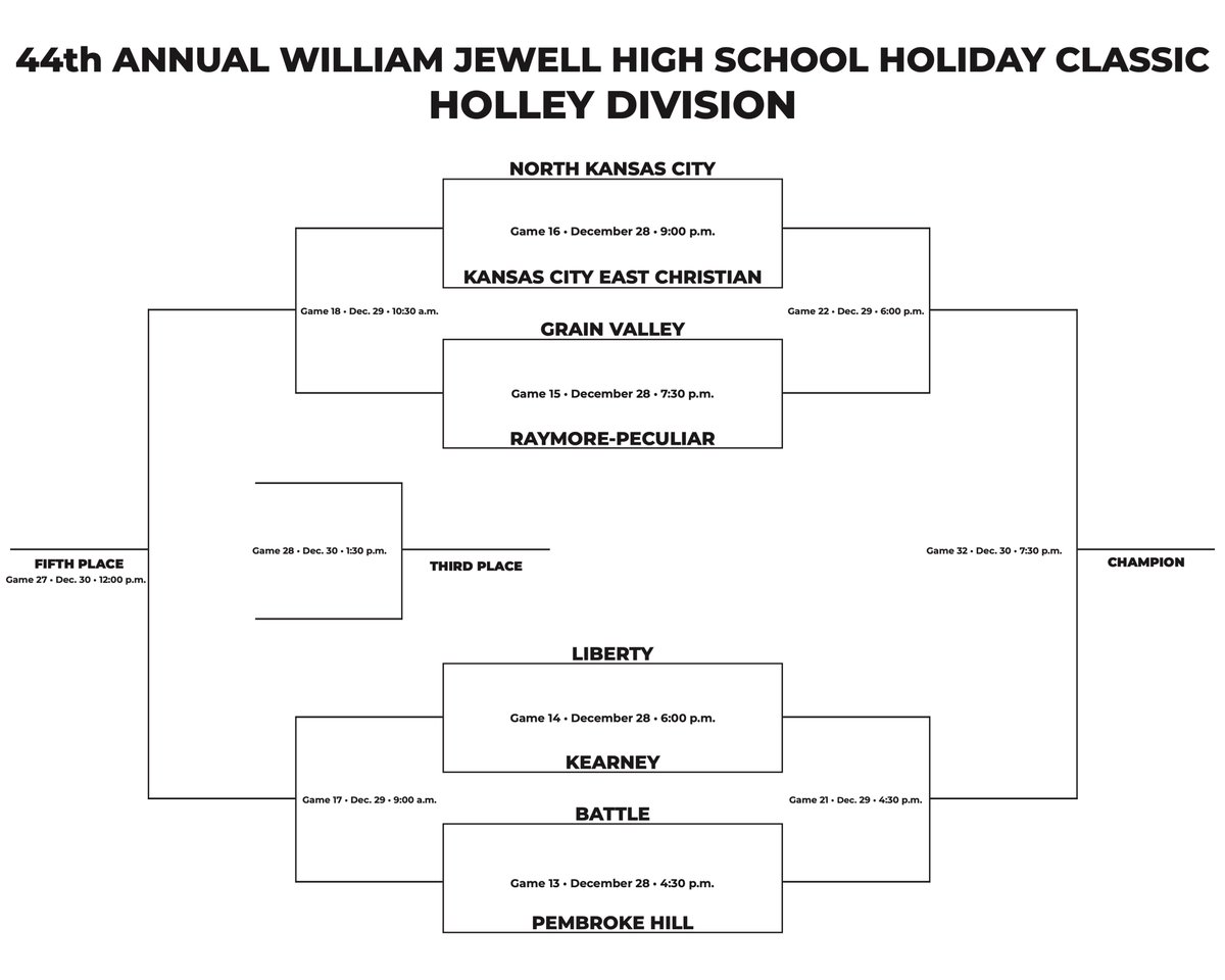 It's time to announce the field for the 44th annual William Jewell High School Holiday Classic! The 2023 Holley Division ⤵️ 🔗 jewellcardinals.com/holidayclassic