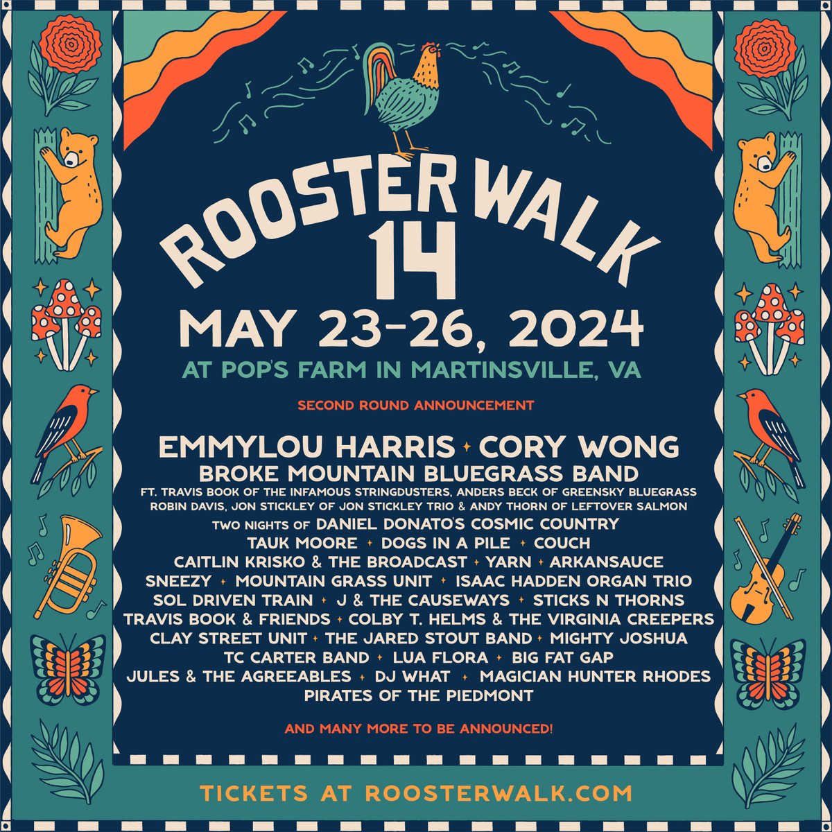 Excited to join the @RoosterWalk 14 lineup! Join us in Martinsville, VA this May! Tickets + info: RoosterWalk.com