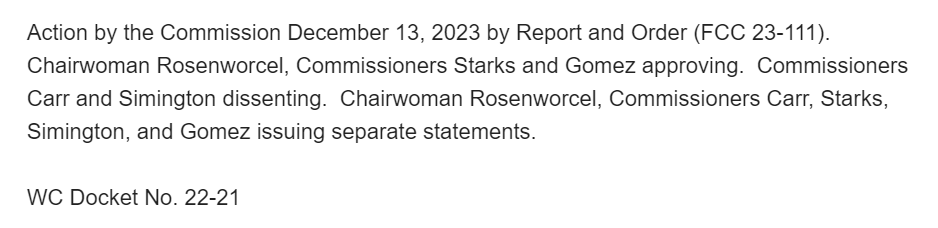 New: FCC votes 3-2 to tighten data breach notification requirements for telecom providers. New rules cover more customer data and more scenarios (including 'inadvertent' improper disclosures). Companies now required to alert customers w/o 'unreasonable delay' after telling USG.