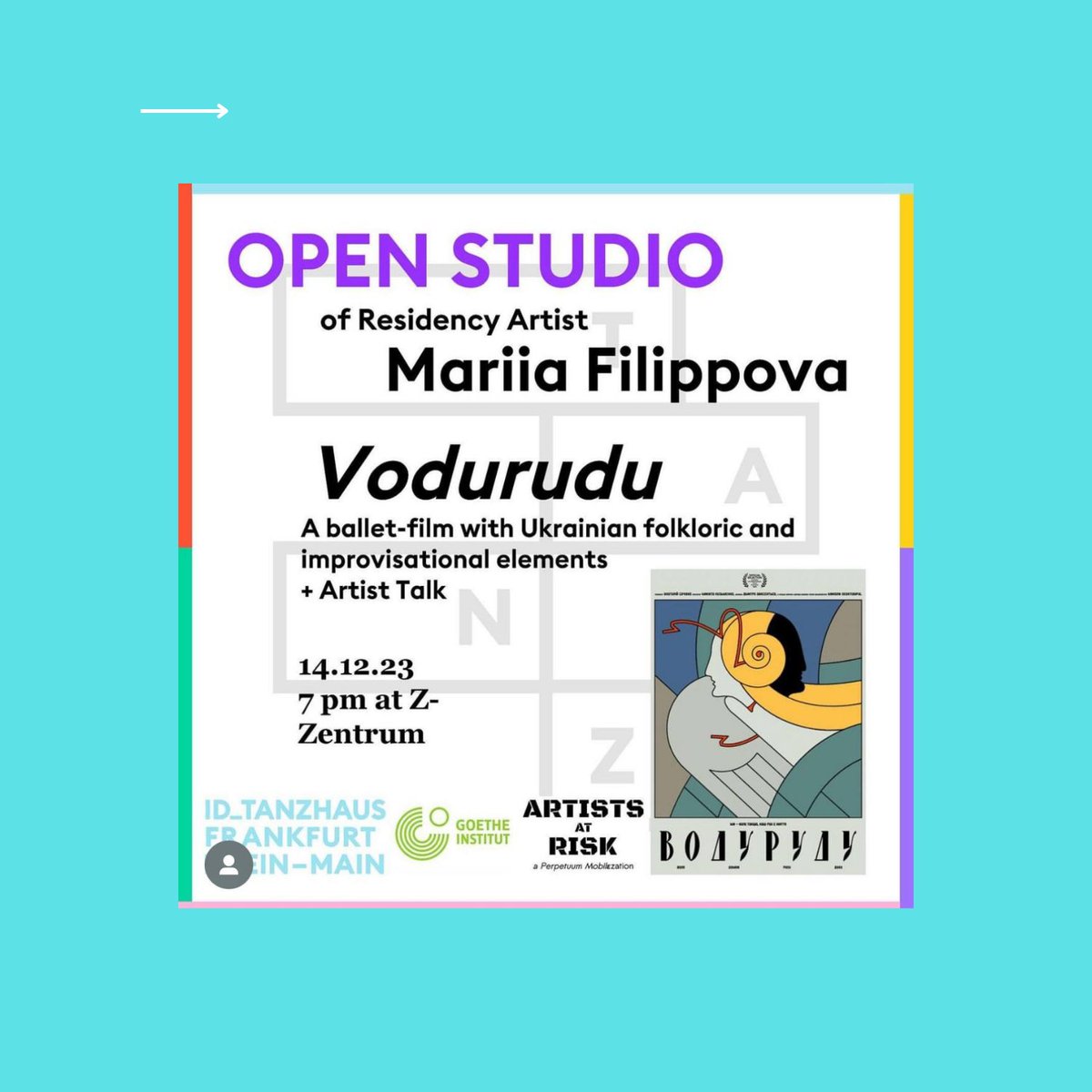 ArtistsatRisk's tweet photo. Join us at the Open Studio of Ukrainian dance artist &amp; Artists at Risk (AR) resident Mariia Filippova at 19:00 on 14 Dec 2023 at Z-Zentrum in #Frankfurt.

Her residency is hosted by ID_Frankfurt &amp; supported by @GoetheInstitut.

#Ukraine #Germany #art #artist #artistresidency https://t.co/gF36HUPKJ7