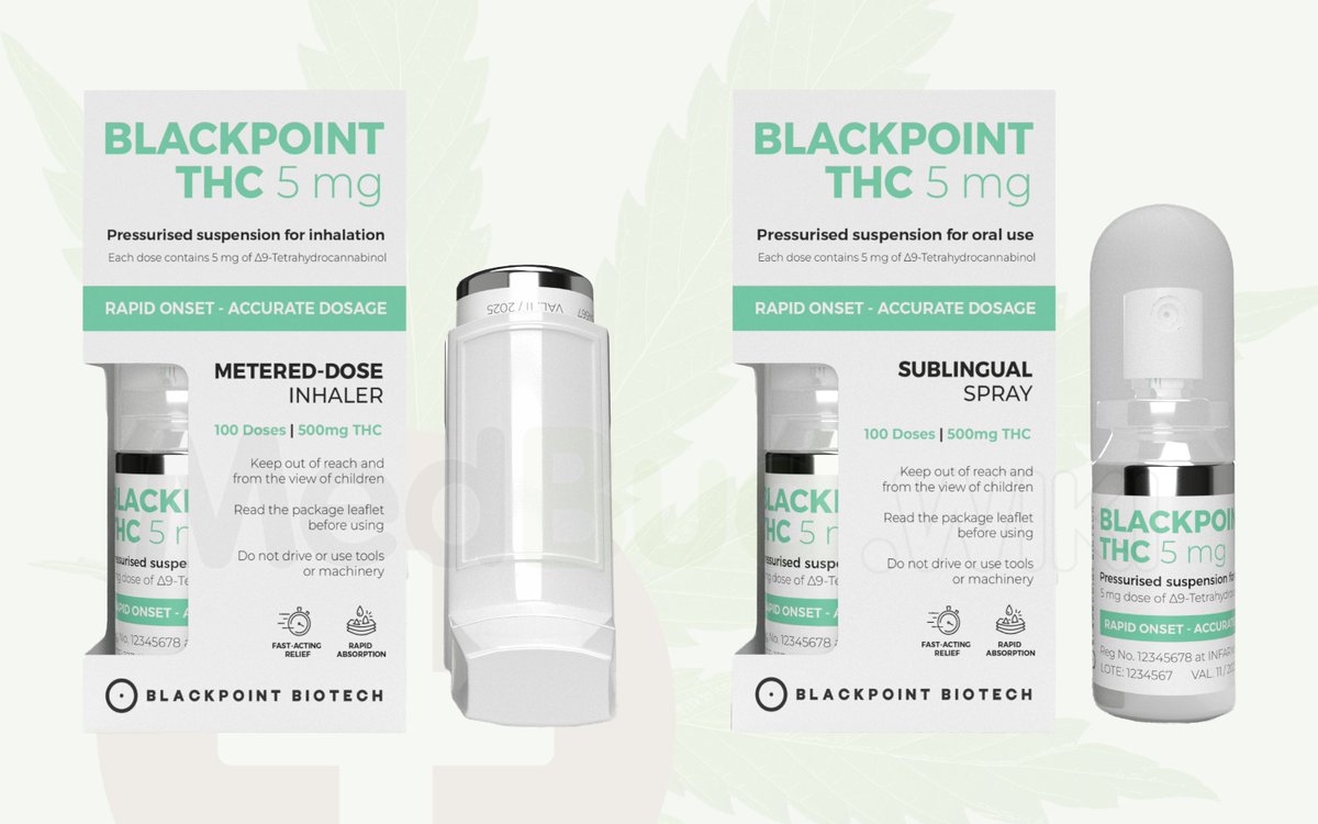 🏴󠁧󠁢󠁥󠁮󠁧󠁿 Blackpoint Biotech are releasing two new different forms of #MedicalCannabis in the UK, an inhaler and an under-the-tongue spray.

Both measured dose devices, with 100 x 5mg THC.

Pricing is yet unconfirmed, but the company has recently joined T21 by <a href="/Drug_Science/">Drug Science</a>.