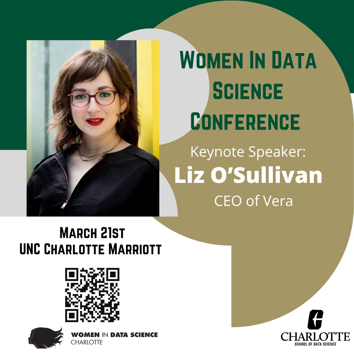 CLTDataScience's tweet image. WiDS update!🤩 We’re thrilled to host @lizjosullivan, CEO of Vera & co-founder of Arthur AI, as our keynote at the WiDS Conference on 3/21/24! She will discuss AI & female representation in data science. Tickets available 1/2/24! Visit wids.charlotte.edu to register!