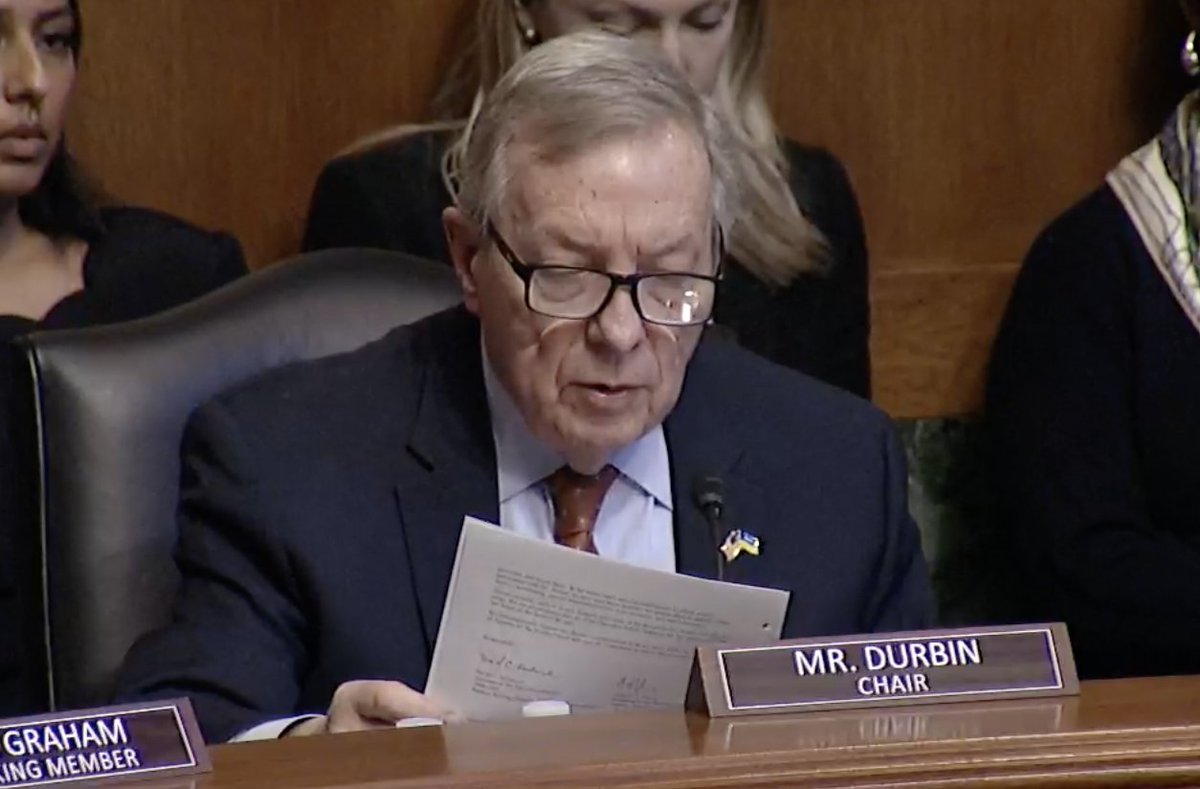 'I am sorry that you have been subjected to the suggestion that you're somehow anti-Semitic or insensitive,' Durbin tells Mangi, after reading aloud a letter from the National Council of Jewish Women in support of Mangi's confirmation.