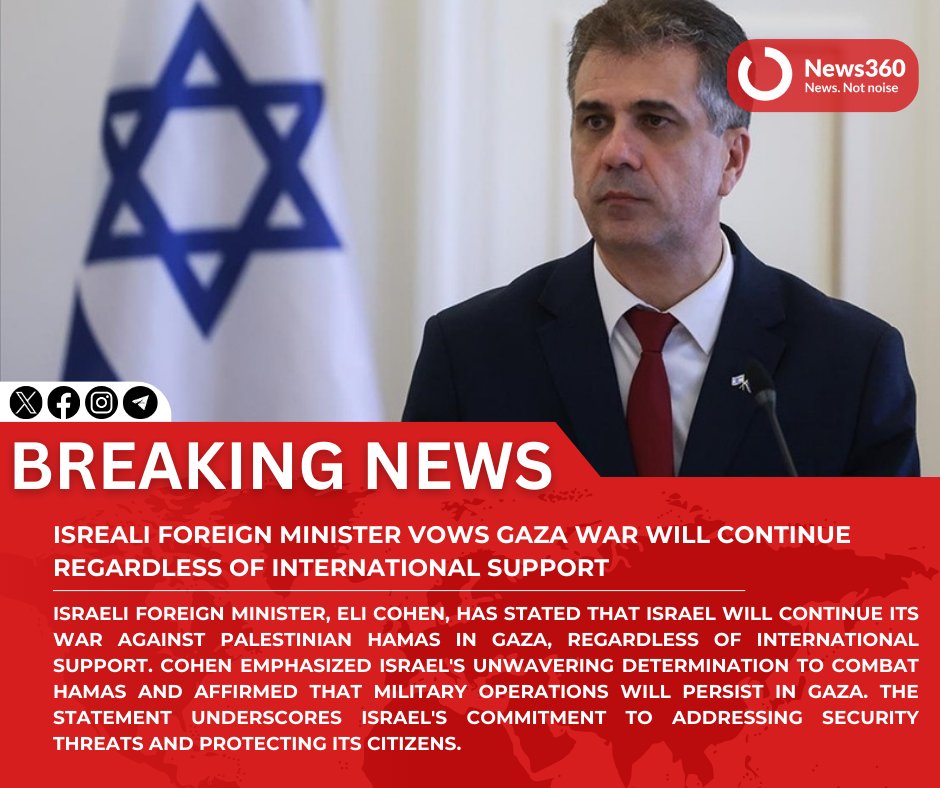 #BREAKING: Israeli Foreign Minister Vows Gaza War Will Persist Regardless of International Support

#IsraelGazaConflict #UnyieldingIsrael #GazaWarContinues #InternationalSupport #IsraelForeignMinister #SecurityThreats #ProtectingCivilians #Determination #MiddleEastConflict #Globa