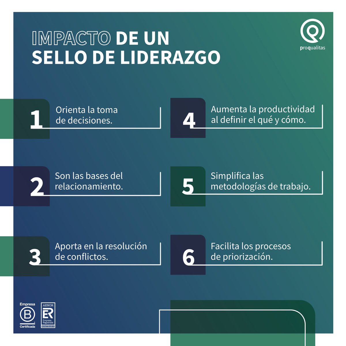 Te invitamos a revisar el impacto que puede generar un Sello de Liderazgo en tu organización. Para saber más entra al link: mailchi.mp/proqualitas/jo…
