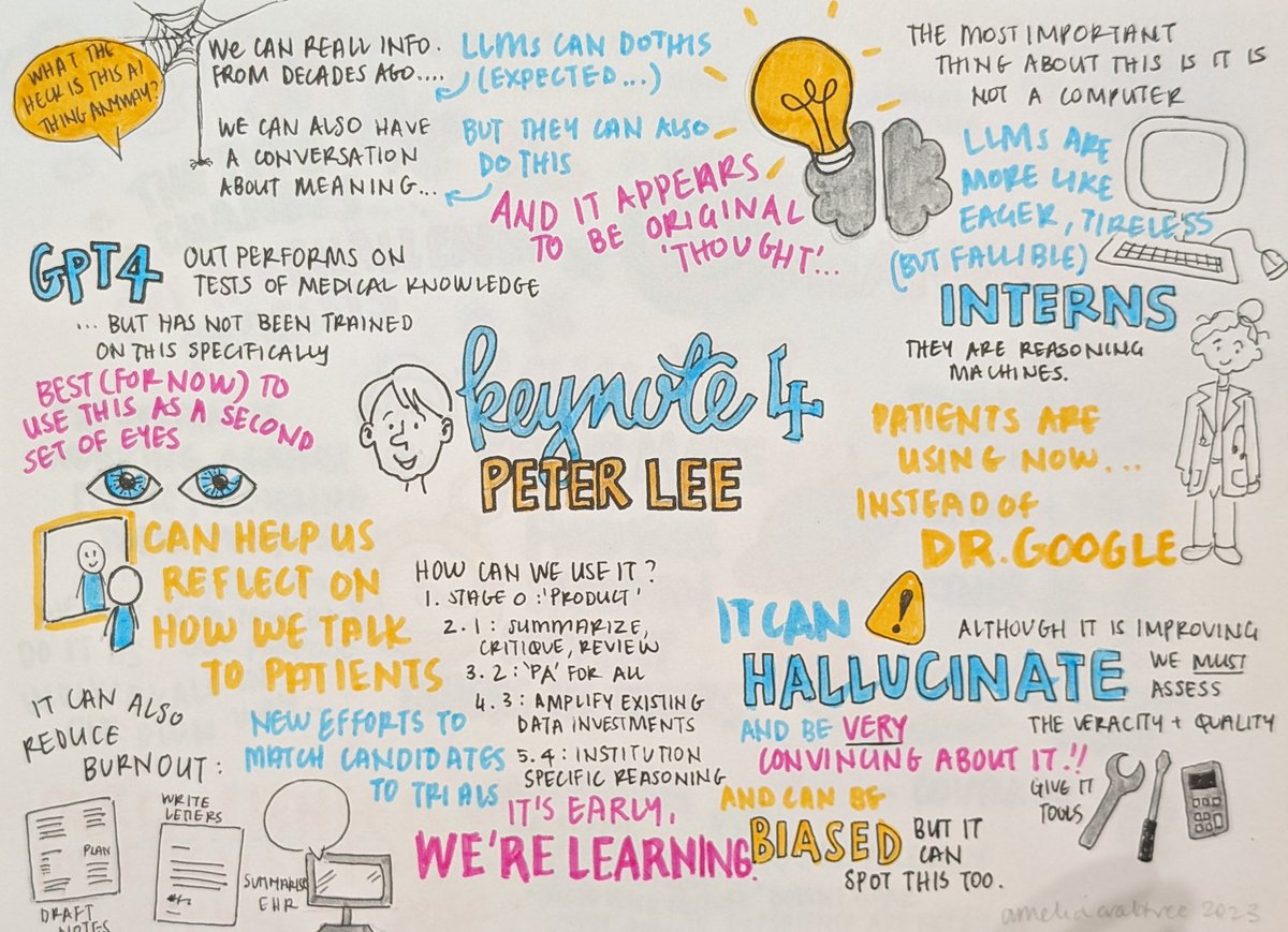 Final day <a href="/TheIHI/">Institute for Healthcare Improvement (IHI)</a> #IHIforum 2023. Kicking off with <a href="/peteratmsr/">Peter Lee</a> from <a href="/Microsoft/">Microsoft</a> giving the perfect demo of AI function as it currently stands. It's amazing, but can also be wrong. Think of it as an intern! (I suspect it will grow up to do great things).