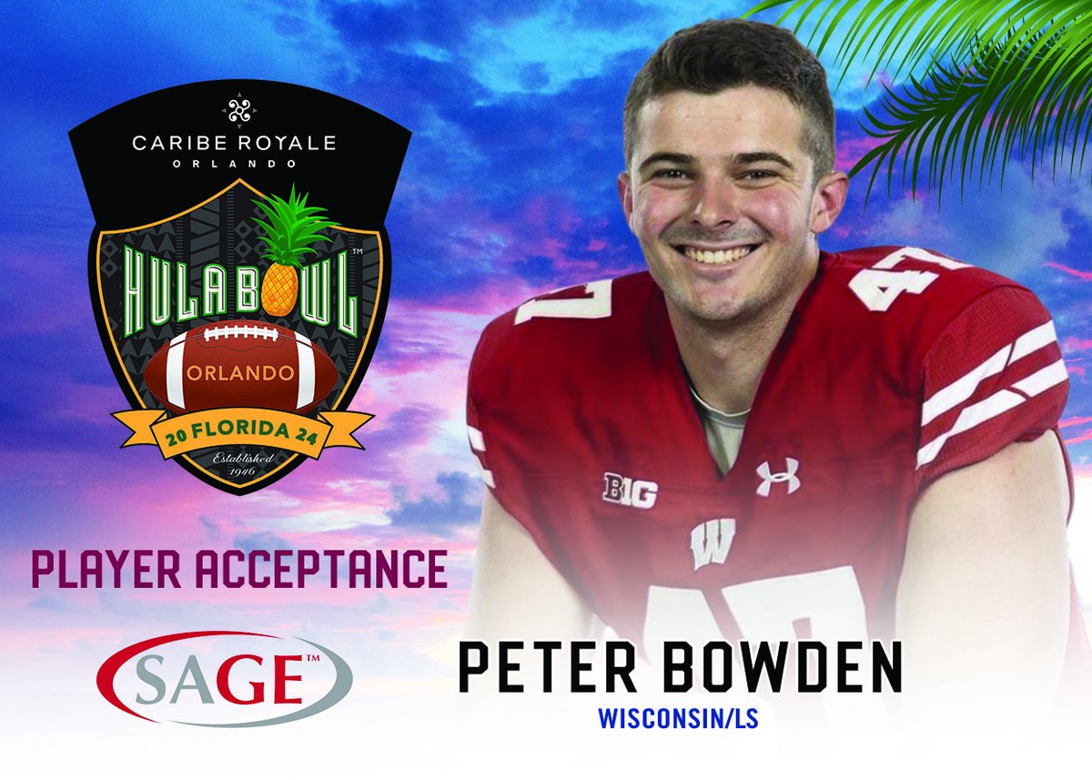 Peter Bowden @PBowdenSnaps one of the top long snappers in the 2024 NFL Draft from @BadgerFootball has accepted his invitation to play in the 2024 @CaribeRoyale Orlando #HulaBowl @SageCards @DraftDiamonds