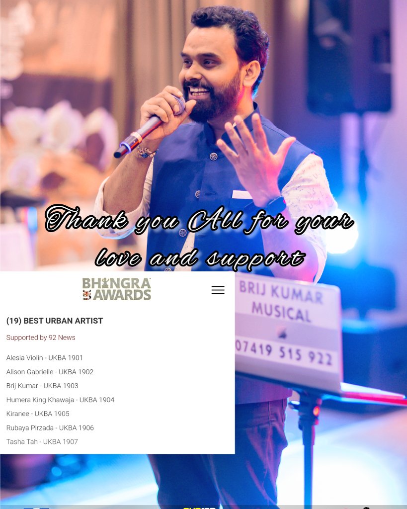 I would like to thank all of you for your love ,support and vote ,this made me nominated in UK Bhangra Best Urban ARTIST. 
Without you I can't think of me where I am today..
Love and respect 🥰😍
@BhangraPromoter
@UKBhangraMusic #ukbhangra @UKBhangraAwards @UKBHANGRA @BBCAsian
