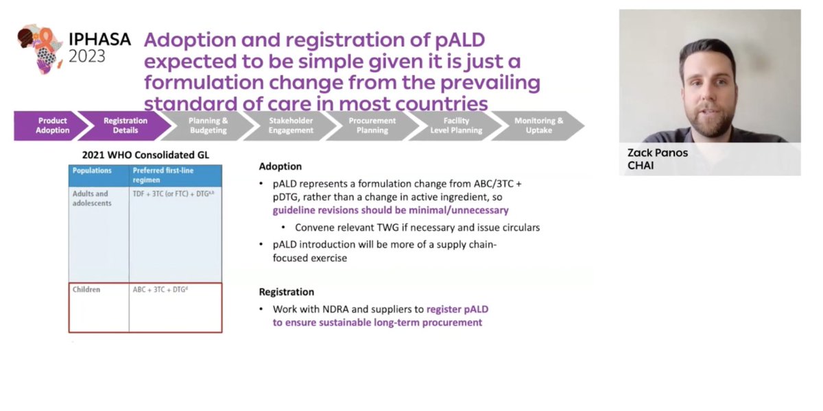 MedsPatentPool's tweet photo. #IPHASA2023 #BetterMeds4Kids 👇🏾
🎙️@CHAI_health 's @pubhealthpanos discusses planning considerations for the introduction of #pALD.
💪🏾With pALD from @AurobindoGlobal @Cipla_Global @ViatrisInc, we now have a generic triple FDC for kids containing DTG for the 1⃣st time.
🤩Adoption and registration of pALD is expected to be simple given it is just a formulation change from the prevailing standard of care in most count.