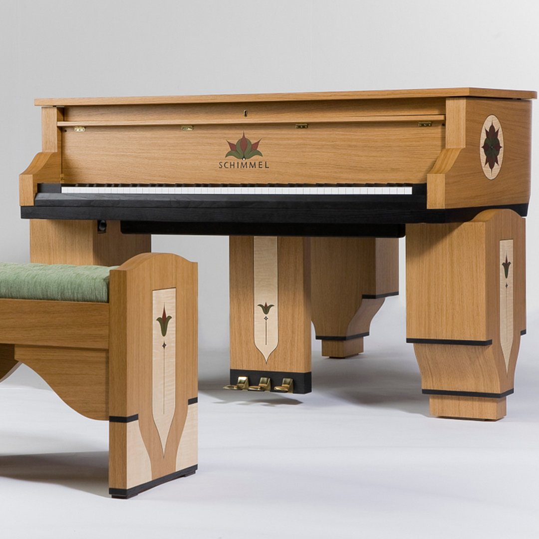 SchimmelPianos's tweet photo. This unique Arts & Crafts style Schimmel grand piano is definitely one of the most unusual Schimmel pianos ever built! After receiving a special commission from a client, @ForsythMusic designed this layout and worked closely with Schimmel Pianos and the client to create it. https://t.co/Y05A1sVPY0