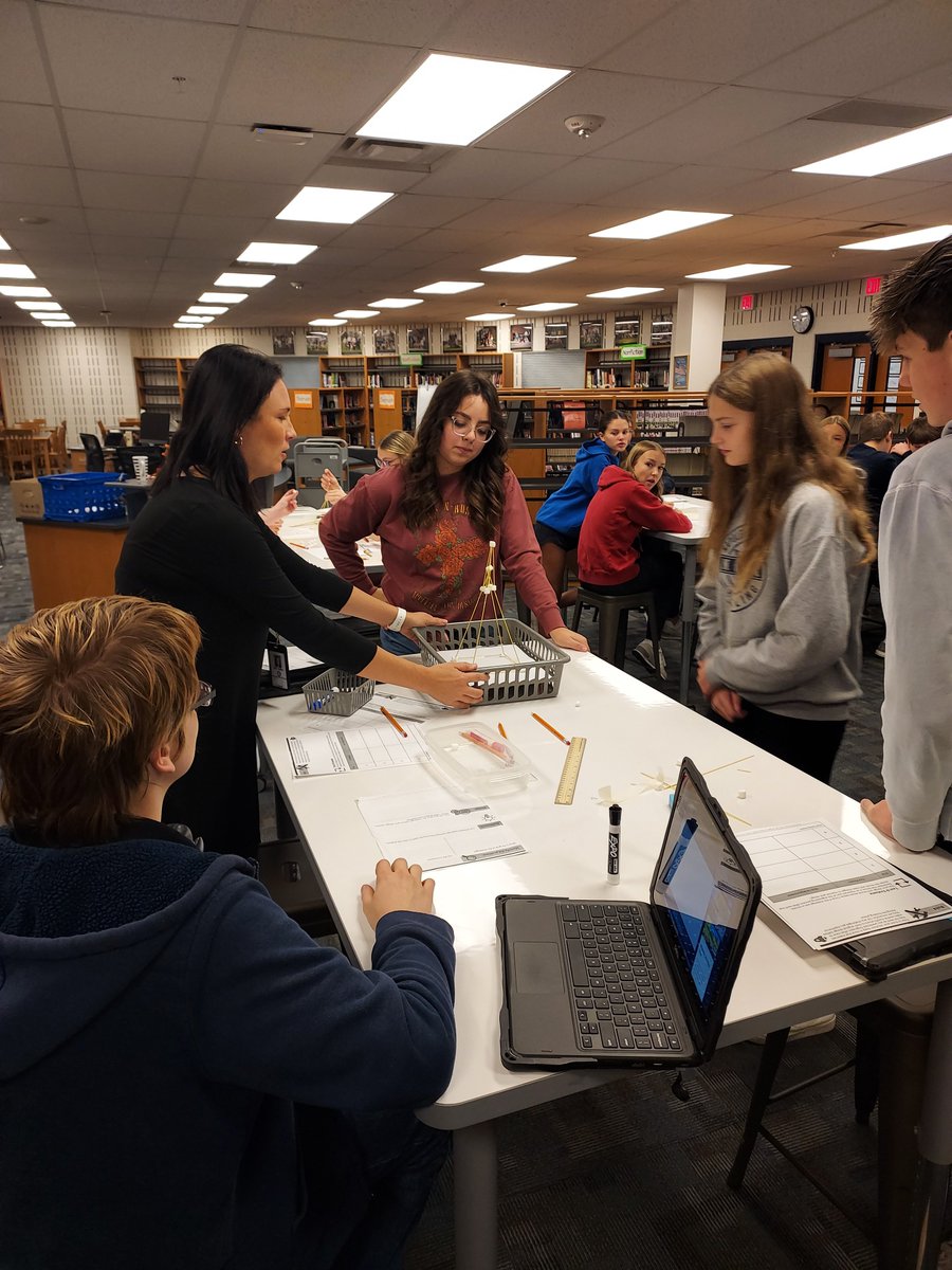napoleonschools's tweet photo. Exploring seismic solutions in Mrs. Miller's 8th-grade science class! Students are on a mission, crafting marshmallow &amp; spaghetti earthquake-resistant structures.  Standing at 30cm, these creations aim to defy quakes on the shake table for 10 seconds.  #AllinNapoleon https://t.co/bOtmw5EB9N