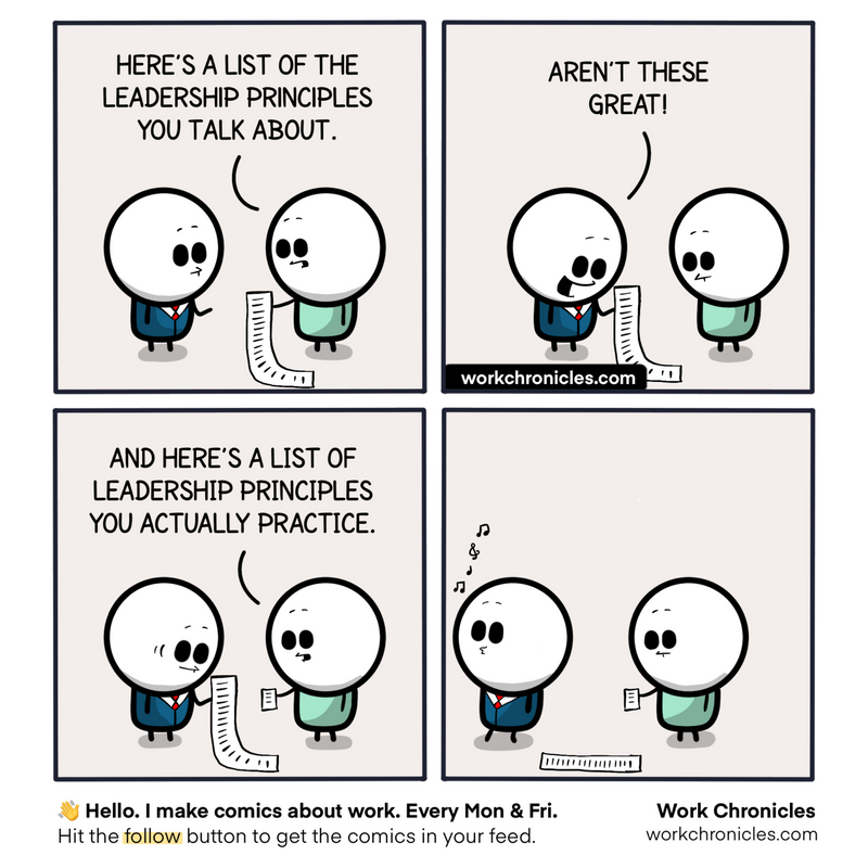 A hilarious reminder that great leadership is intention PLUS action! Communication is important, and following those words with a trail of initiatives to back them up is the key to an environment of learning &amp; trust. 

#Leadership #LeadershipSkills #Communication
