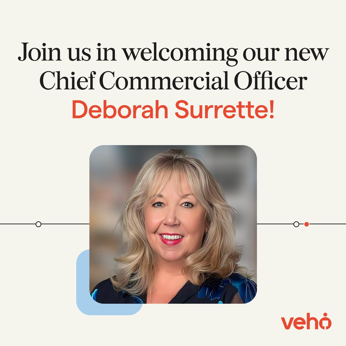 Join us in extending a warm welcome to Deborah Surrette who’s joining us as our Chief Commercial Officer! 🎉 

We’re thrilled to have Deborah on board and look forward to continuing to disrupt the legacy shipping industry together! Read more here: shipveho.com/blog/veho-appo…