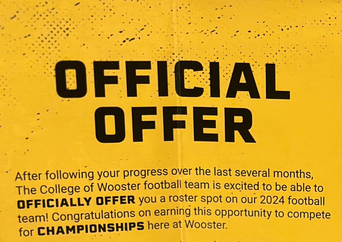 Blessed to receive my 6th offer from Wooster football!!! Thank you @Coach_Colaprete for the opportunity! @bhernyscoutguy @RecruitingBh @TCHSTorosFB @ZachHarbison @KevinJDoelling
