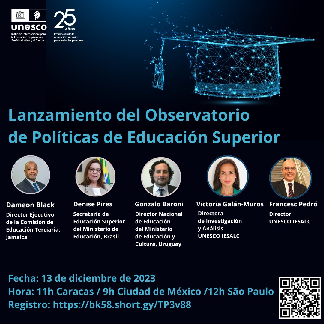 🚀¡El lanzamiento del Observatorio de Políticas de Educación Superior comienza pronto! Presentaremos una plataforma en línea que proporciona acceso gratuito a información comparable sobre sistemas y políticas de educación superior en casi 150 países 🎯bk58.short.gy/TP3v88