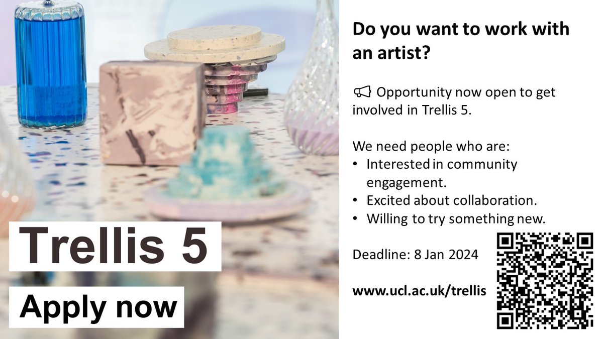 Researchers at @ucl - Are you interested in creative collab projects with artists & communities? Sign up to Trellis! We have an info session TUE 19 DEC @ 3pm - follow the link to sign up ucl.ac.uk/ucl-east/trell… @TheBartlettUCL @UCLEngineering @uclmaps @UCLEast @UCLEnterprise