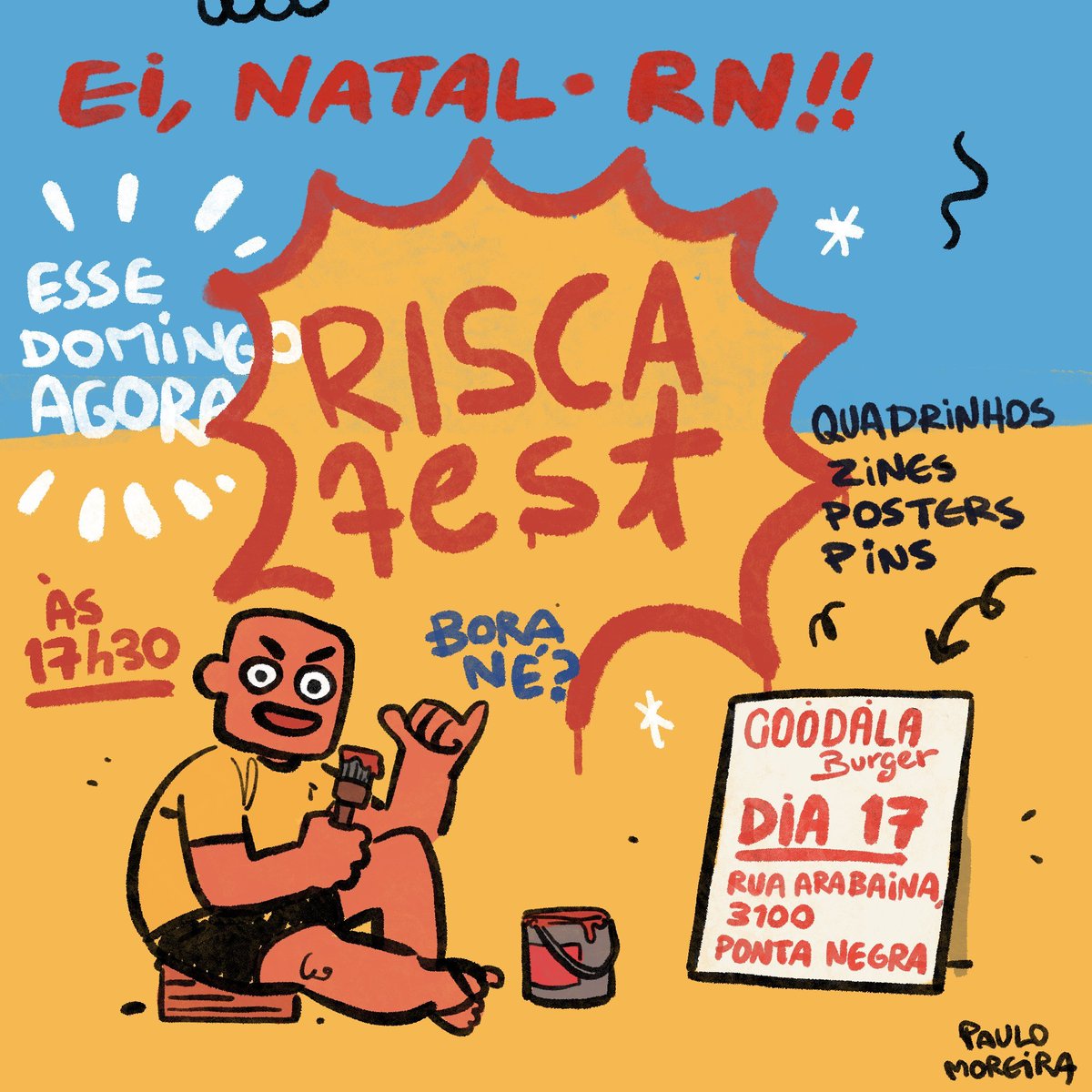 Bom dia, Natal!! 🌞🏖 É esse domingo AGORA DIA 17 vai rolar o Risca Fest lá no Goodala Burger! 🔥 muitos artistas top vão estar lá vendendo suas coisas e se eu fosse vocês não perdia!! 👀 ✌️✨ aparece lá pra a garantir aquele presentinho de natal!🚴‍♂️✨️ a partir das 17H30!