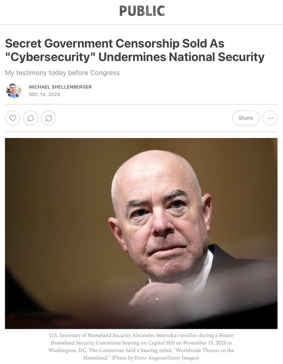 The US Dept. of Homeland Security (DHS) says it didn't censor the American people, but it did. What's more, DHS used front groups to mask its censorship as 'cybersecurity.' DHS thus violated the Constitution and undermined national security. My testimony today before Congress.