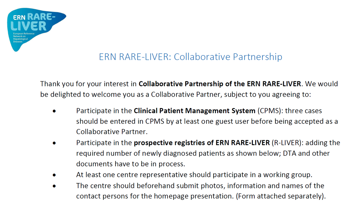 📢You want to become a 🤝Collaborative Partner of <a href="/ERN_RARE_LIVER/">ERN RARE LIVER</a> ?
 🚀We had so many requests that we simplified the process for you.🏳️
💡Now you can find all the documents necessary on our website:
🔗rare-liver.eu/about/types-of…

#livertwitter 
#MedTwitter
#EDUTwitter
#ESPGHAN
#EASL