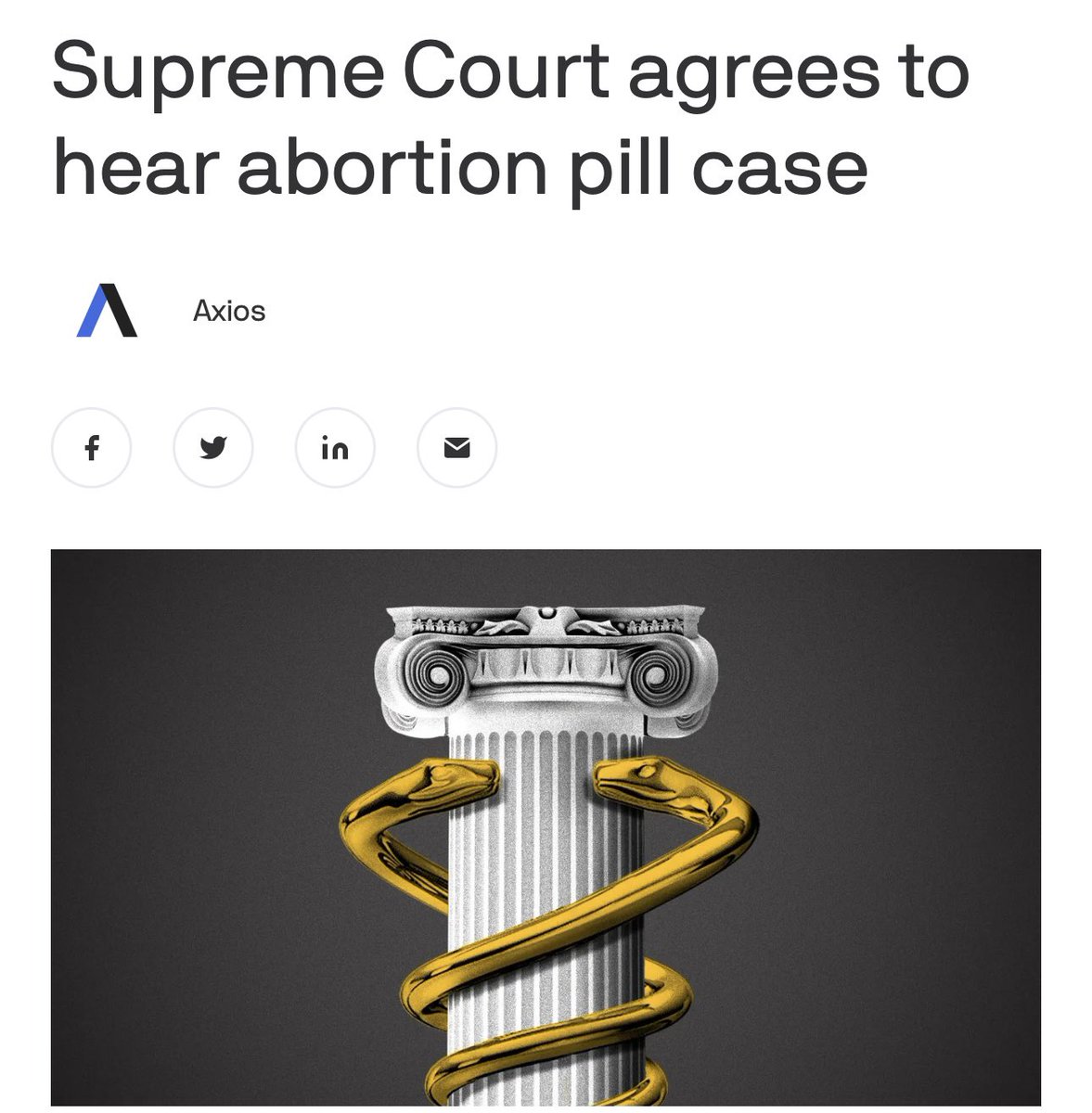 SCOTUS has agreed to review an appeals court decision curtailing access to the abortion pill. If they uphold the appeals court decision, abortion access will be limited even in states that protect abortion: axios.com/2023/12/13/sup…