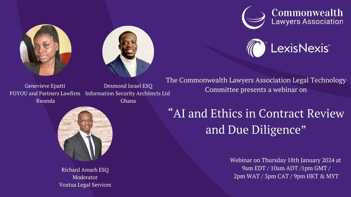 **Episode 3/6** The Legal Technology and Innovation Committee are pleased to announce part 3/6 in their webinar series, taking place on 18th January. Register now: us02web.zoom.us/webinar/regist… More details here: commonwealthlawyers.com/event/ai-and-e…