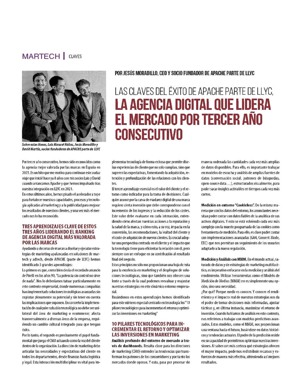 jallorente's tweet image. Buen artículo el de mi colega @jemose en @elpublicistacom analizando las claves del éxito de @apachedigital_ #ApachepartedeLLYC para ser la agencia digital que lidera el mercado por tercer año consecutivo.