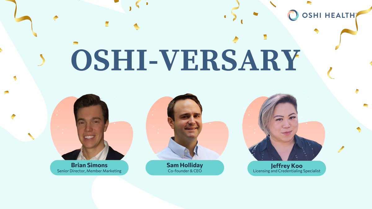 OshiHealth's tweet photo. Cheers to the Oshi-versaries of our CEO, Sam Holliday, &amp; team members Brian &amp; Jeffrey! Congrats on their pivotal roles in our success, especially Sam Holliday's passion &amp; outstanding contributions. Here's to more years of triumph!

#EmployeeAnniversary #OshiHealth #Oshiversary https://t.co/EvllGRh27S