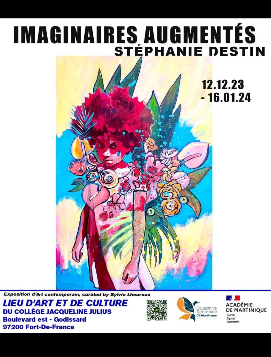 MzelleVivi's tweet photo. Inauguration d' "Imaginaires augmentés" de l'artiste Stéphanie Destin dans notre galerie d'établissement et médiation de l'exposition par les élèves du #clgJacquelineJulius. Bravo à eux pour leur implication @acmartinique @MartiniqueDaac @CSchoelcher https://t.co/9jFfJL4Rgv