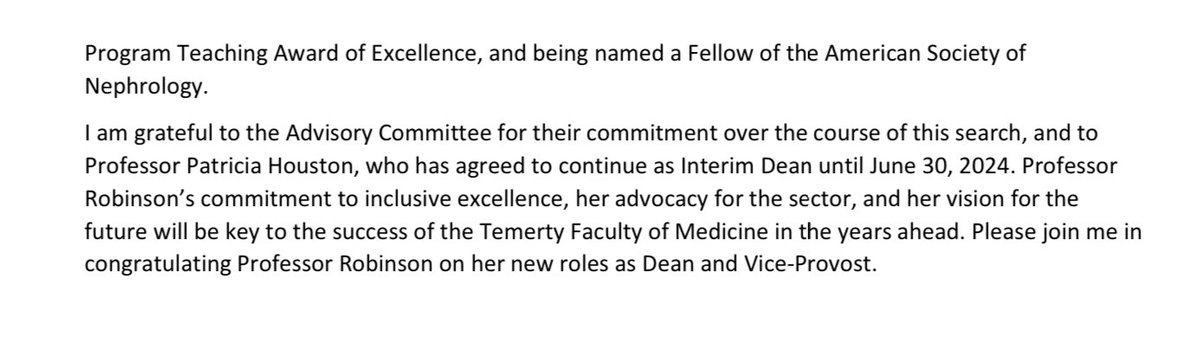 Dr. Lisa Robinson (@DrLisaRobinson) has been named Dean of @uoftmedicine and Vice Provost, Relations with Health Care Institutions effective July 1, 2024. Dr. Patricia Houston will continue to serve as Interim Dean until that date. #UofT