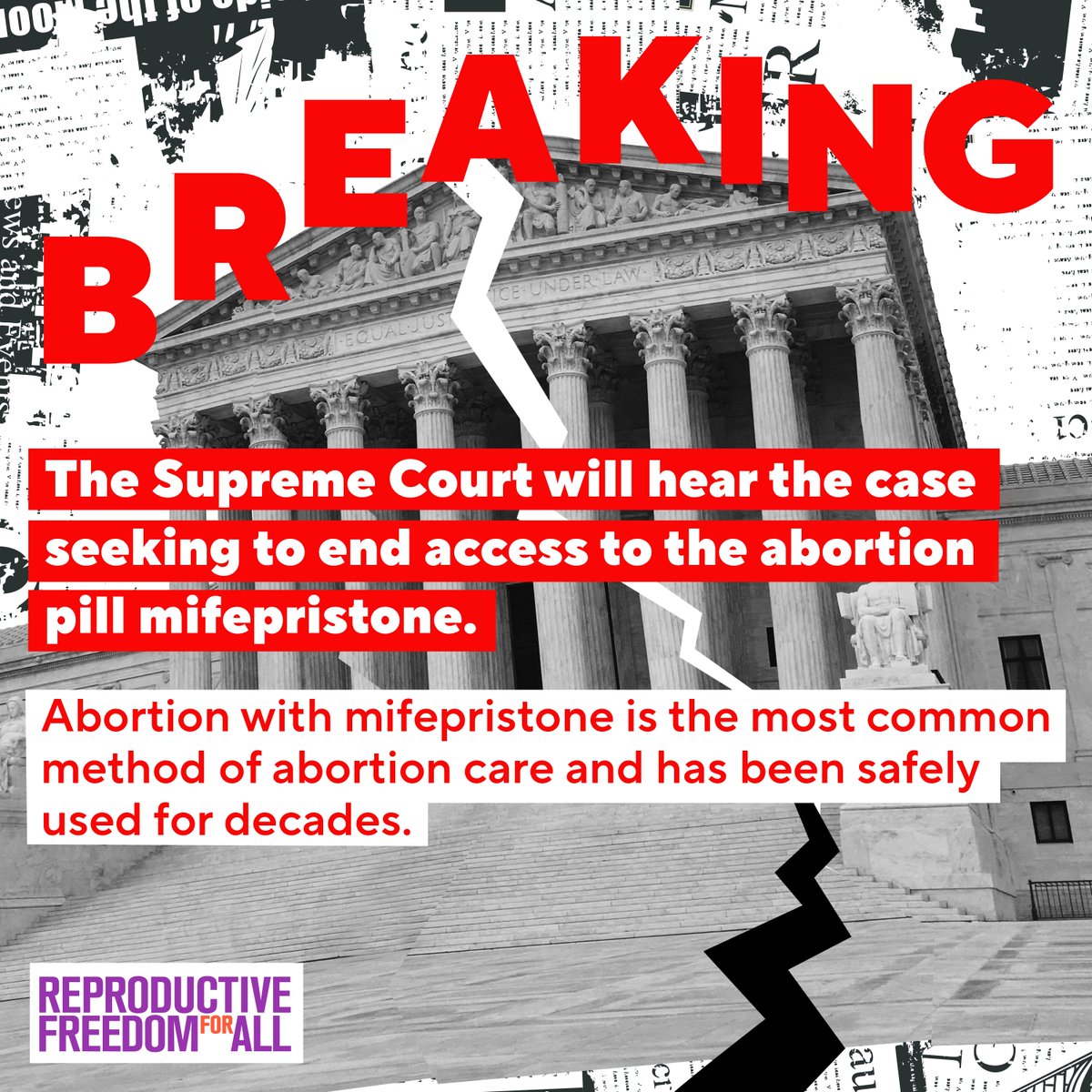The Supreme Court will once again hear a case on abortion access. Anti-abortion extremists are hoping they block access to mifepristone as part of their crusade to ban abortion nationwide.

#SCOTUS must do what’s right and protect #MedicationAbortion access.