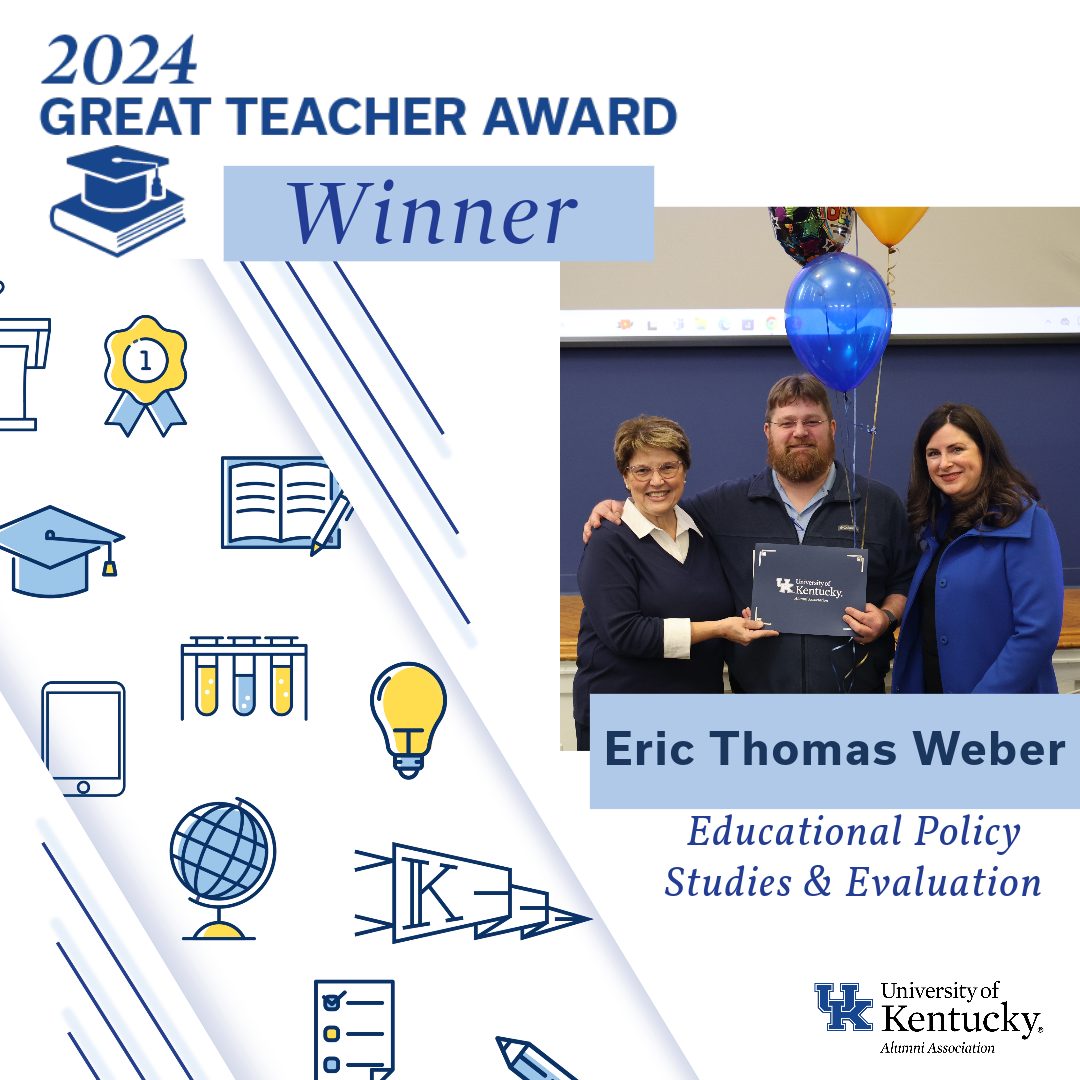 Univ of Kentucky EPE (@uk_epe) on Twitter photo 2/2: EPE is very excited to announce that not one, but TWO of our faculty members have been recognized with the U of <a href="/kentuckyalumni/">UK Alumni Association</a> Association's 2024 Great Teacher Awards! Including 2/2: Dr. Eric Thomas Weber! @EricTWeber #Congratulations!! 2/2: EPE is very excited to announce that not one, but TWO of our faculty members have been recognized with the U of <a href="/kentuckyalumni/">UK Alumni Association</a> Association's 2024 Great Teacher Awards! Including 2/2: Dr. Eric Thomas Weber! @EricTWeber #Congratulations!!