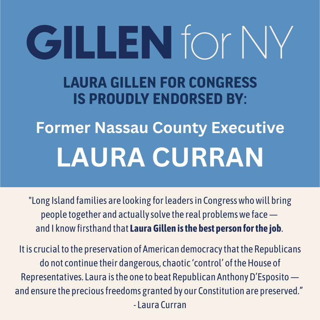 The chaos created by Republicans in Washington is dangerous and is hurting hard working American families. We need to restore civility and common sense to Congress. I am grateful to have <a href="/LauraCurran516/">Laura Curran</a>’s support in this fight.