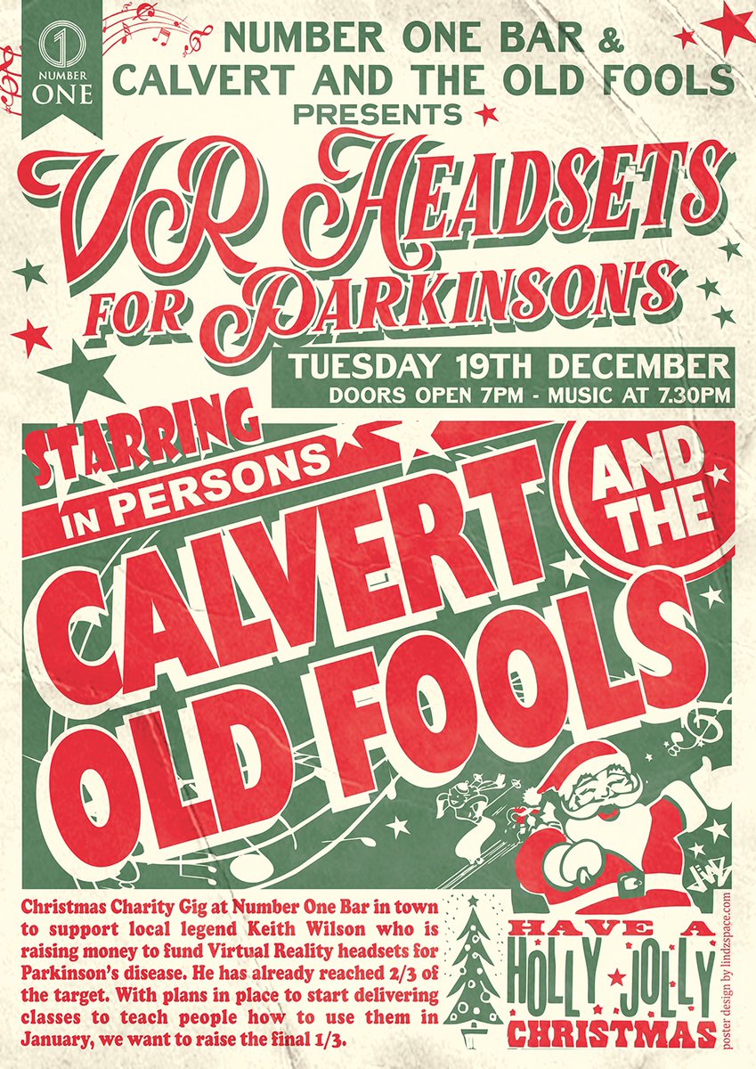🎶 On Tuesday (19th December), Calvert and the Old Fools perform at Number One Bar 🎄 The Christmas charity gig is in aid of Keith Wilson, who is raising money to fund virtual reality headsets for Parkinson's disease ℹ️ facebook.com/events/3265579…