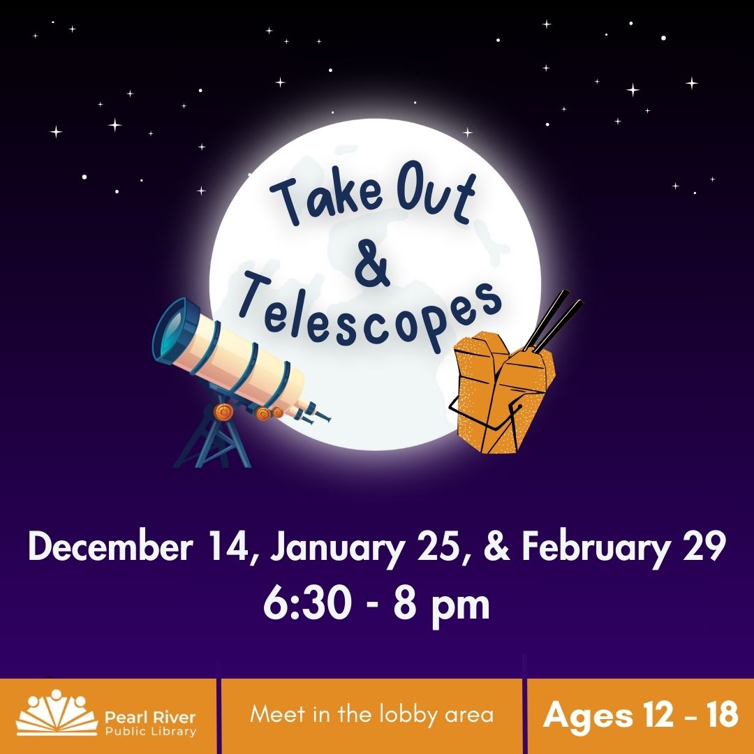 pearlriverlib's tweet photo. Calling all tweens and teens aged 12 and above for an evening of stargazing, celestial wonders, and delectable local takeout. Limited library telescopes are up for grabs, but don't forget to bring your own if you have one! 🌠✨ #TakeoutAndTelescopes #StargazingAdventure https://t.co/VGg7NFzphw