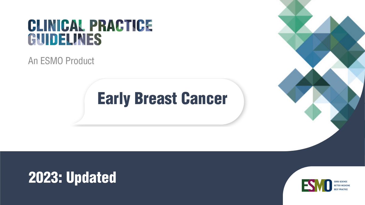 Just out📢#EarlyBreastCancer: This updated ESMO Clinical Practice Guideline provides key patient management recommendations & algorithms. It covers diagnosis, staging, risk assessment, tx, follow-up, specific situations & the patient perspective. ow.ly/MPRA50QimjH #BCSM