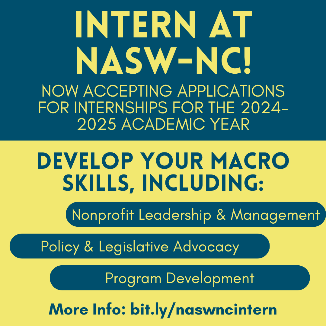 NASW-NC internship applications are now OPEN for the 2024-2025 academic year... intern with the only organization that advocates for the entire social work profession and social justice issues in North Carolina, NASW-NC! More info: bit.ly/naswncintern