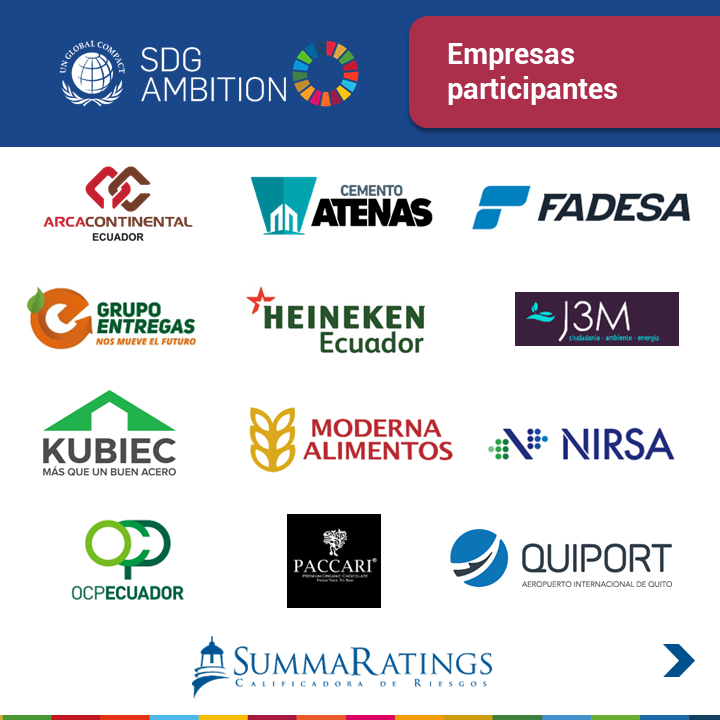PactoGlobalEcua's tweet image. 📣 #Hitos2023

Conoce los resultados de la primera edición del #SDGAmbition en Ecuador, un programa acelerador que tiene como objetivo desafiar y apoyar a las empresas participantes de Pacto Global de Naciones Unidas para establecer objetivos corporativos ambiciosos y acelerar la…