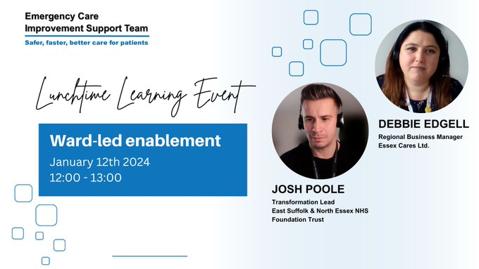 Elective & Emergency Care Improvement Support Team (@ecistnetwork) on Twitter photo 💻ECIST Lunchtime Learning Event
Hear from <a href="/joshpoole/">Joshua Poole</a> and <a href="/DebbieEdgell2/">Debbie Edgell</a> about the ward-led enablement programme at <a href="/ESNEFT/">East Suffolk and North Essex NHS Foundation Trust</a>
12th January 2024 12:00-13:00
Register here
forms.office.com/e/q2ZXsYDmM2 💻ECIST Lunchtime Learning Event
Hear from <a href="/joshpoole/">Joshua Poole</a> and <a href="/DebbieEdgell2/">Debbie Edgell</a> about the ward-led enablement programme at <a href="/ESNEFT/">East Suffolk and North Essex NHS Foundation Trust</a>
12th January 2024 12:00-13:00
Register here
forms.office.com/e/q2ZXsYDmM2