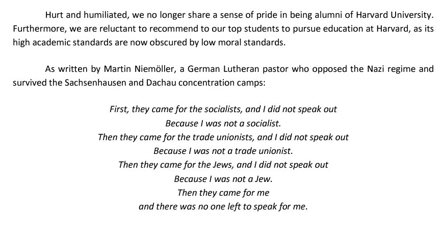 Dr. Eli David (@drelidavid) on Twitter photo 100+ <a href="/Harvard/">Harvard University</a> post-doc alumni in a letter to Harvard board:
“We no longer share a sense of pride in being Harvard alumni. We are reluctant to recommend to our top students to pursue education at Harvard, as its high academic standards are obscured by low moral standards.” 100+ <a href="/Harvard/">Harvard University</a> post-doc alumni in a letter to Harvard board:
“We no longer share a sense of pride in being Harvard alumni. We are reluctant to recommend to our top students to pursue education at Harvard, as its high academic standards are obscured by low moral standards.”
