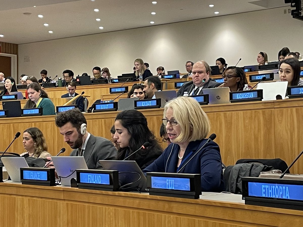 Ambassador @FernandezTarja speaking on behalf of 🇩🇰🇳🇴🇮🇸🇸🇪🇫🇮at the #OEWG on the use of ICTs by States, highlights the emerging points of convergence in the positions of States on the applicability of #InternationalLaw in #cyber 📷@seharju
