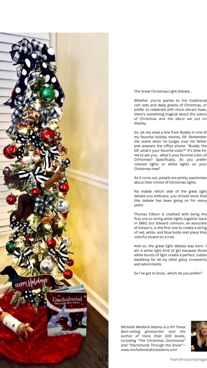 Loved being included in this holiday issue of “Heart of Hospitality” magazine. 🤍 And I really love that my “dachshund tree” made the cut! ☺️❤️☺️ #thechristmasdevotional