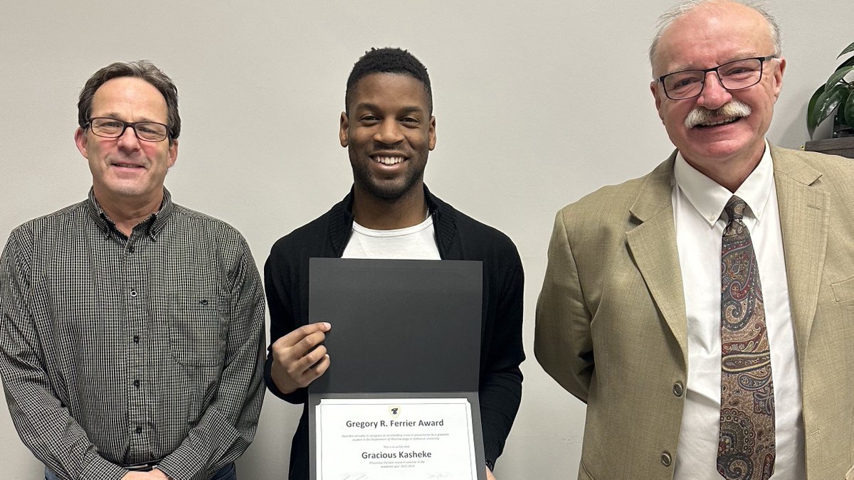 Dalhousie Pharmacology (@dalpharmacology) on Twitter photo Congrats to <a href="/GKash10/">Gracious Kasheke</a>, a PhD Candidate, who won the Gregory R. Ferrier Award, that recognizes excellence in an oral research presentation given in the <a href="/dalpharmacology/">Dalhousie Pharmacology</a> department. Congrats to <a href="/GKash10/">Gracious Kasheke</a>, a PhD Candidate, who won the Gregory R. Ferrier Award, that recognizes excellence in an oral research presentation given in the <a href="/dalpharmacology/">Dalhousie Pharmacology</a> department.