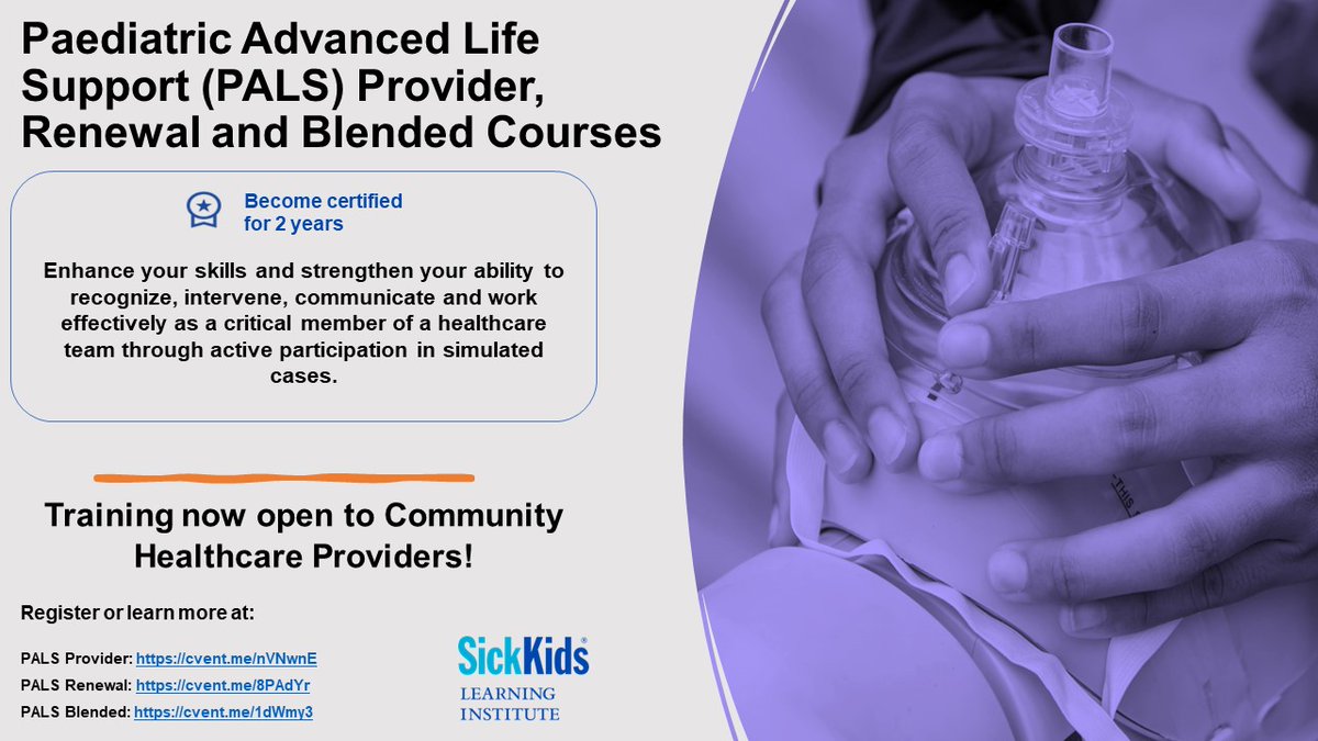 SickKids Learning Institute is offering courses for community health-care providers for 2024. Participate in learning from #HeartAndStroke instructors! #SKLearning Register ⤵️ Provider: cvent.me/nVNwnE Renewal: cvent.me/8PAdYr Blended: cvent.me/1dWmy3