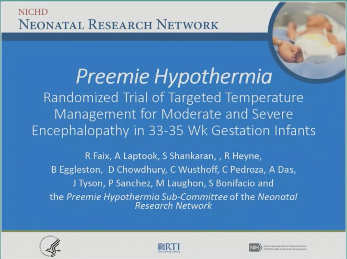 The final session of #HotTopicsNeo2023 begins with Dr. Roger Faix of @UofUHealth presenting the results of the NRN Preemie Hypothermia Trial. More on Dr. Faix: medicine.utah.edu/faculty/roger-… @HotTopicsNeo #neoebm #neoTwitter