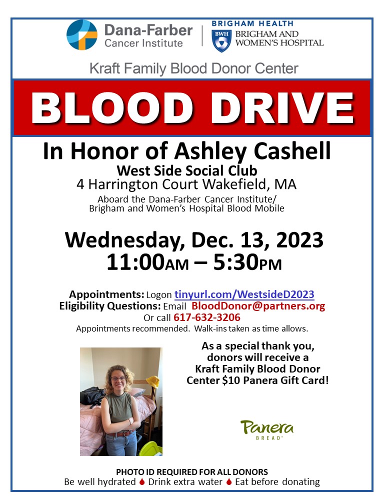 📷
The Kraft Center #BloodMobile will be traveling to #Wakefield, Wednesday, December 13, 2023  Stop by this fantastic blood drive and #BeAHero for our patients at  Dana-Farber and Brigham Women's #donateKraft Family Blood Donor