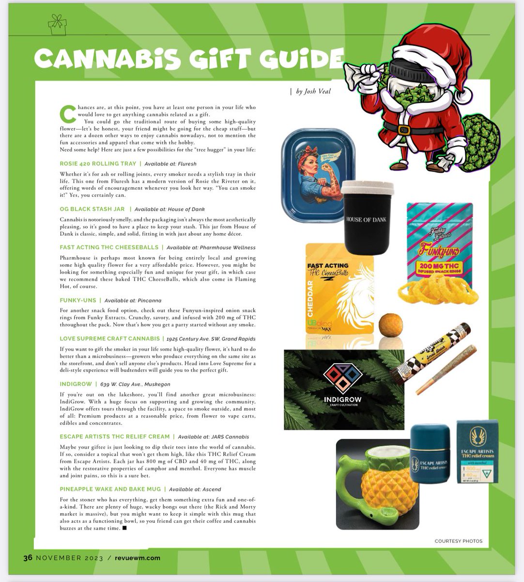 Shop Local this holiday season! We're thrilled to be featured in Revue Magazine's Cannabis Gift Guide! Don't forget- tours make for a great gift too! #microdifference #craftcultivation #resistcorporateweed #onlydowntowndispo #muskegonmicro #thisismuskegon #visitmuskegon